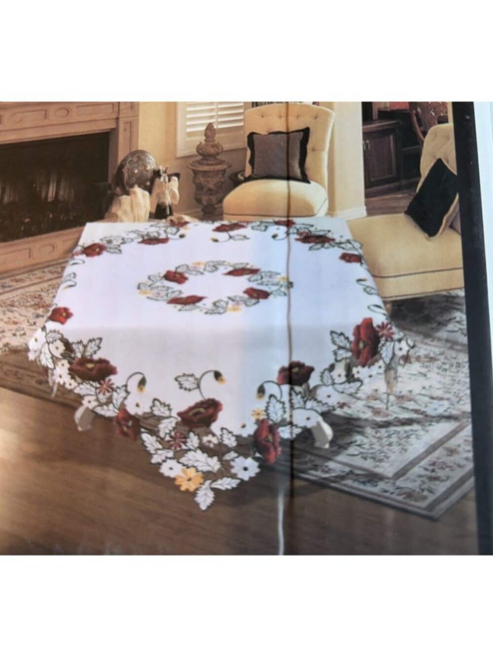 Floral Embroidered Cutwork Tablecloth Colorful  Square 35'' x 35"